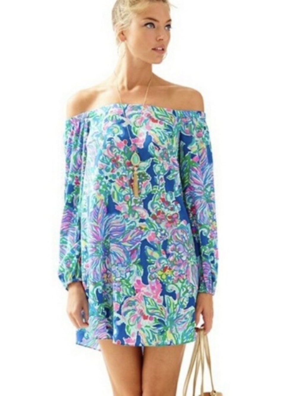 Lilly Pulitzer Adira Stretch Off Shoulder Silk Dress Indigo Exotic Escapade M